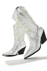 Rhinestone Embellished Ankle Boots Pointed Toe Wedge Heels Cowboy Boots