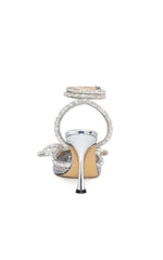 Crystal-embellished Pvc Heeled Sandals In Silver With Double Bows