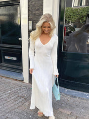 V-neck Women Knitted Maxi Dress