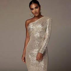 Dress Oblique Evening Dress Sequins