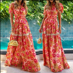 Short Sleeve Bohemian Long Printed Dress