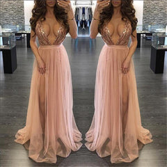 Mesh Stitching Sequin Suspender Halter Dress