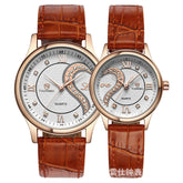 Matching Half Hearts Couple Watch Gift Set - Stainless Steel, Leather Band, Japanese Movement