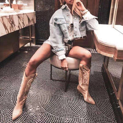 Camperos faux leather suede embroidered woman