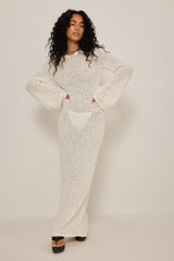 Woman Long Dress Elegant Fashion Knitted Plush Long Flared Sleeve Backles
