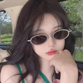 Irregular rhinestone retro sunglasses