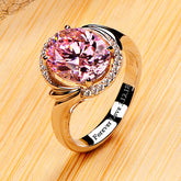 Personalized 3 Carat Oval Pink NSCD Ring for Her - 18K White Gold Plated Sterling Silver