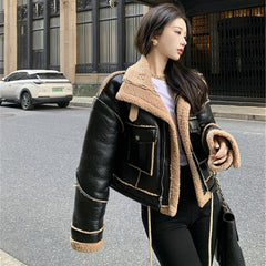 Women's ecological sheepskin motorcycle jacket