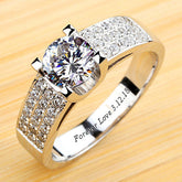 Engraved 1 Carat Lab Diamond Ring for Her - Platinum Plated