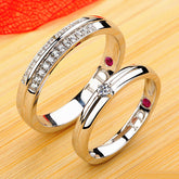 Engraved Ruby Lab Diamond Matching Rings Set