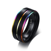 Engraved Matte Men Ring Black Titanium