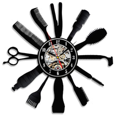 Creative Vinyl Clock Gift Idea for Barber Hair Salon Wall Decor