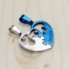 Engraved Half Hearts Necklaces Set for Couples
