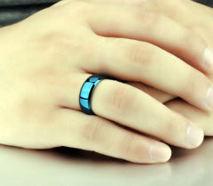 Personalized Blue Titanium Promise Rings for Couples