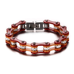 Engraved Mens Bike Chain Bracelet Stainless Steel Coffee