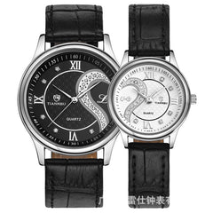 Matching Half Hearts Couple Watch Gift Set - Stainless Steel, Leather Band, Japanese Movement