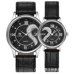 Matching Half Hearts Couple Watch Gift Set - Stainless Steel, Leather Band, Japanese Movement