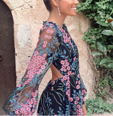 Sexy backless slim print longuette midi dress