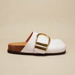 Slippers vera pelle sabot ciabatta donna con fibia