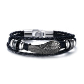 Engraved Angel Wing Mens Bracelet - Personalized Leather Gift