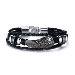 Engraved Angel Wing Mens Bracelet - Personalized Leather Gift