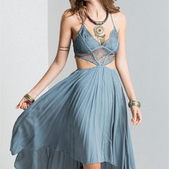 hollow-out backless long dress