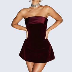 Burgundy Strapless Velvet Mini Dress