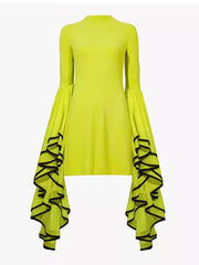 Ruffles Dresses For Women O Neck Butterfly Sleeve