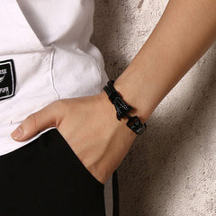 Anchor Engraved Mens Wrap Bracelet Black Steel