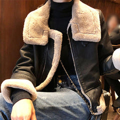 velvet thick PU leather motorcycle suit sheepskin