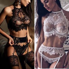 Bra Set White Black Embroidery Underwear