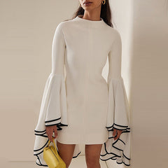 Ruffles Dresses For Women O Neck Butterfly Sleeve