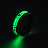 Night Glowing Heartbeat Mens Ring with Engraving
