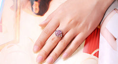Personalized 3 Carat Oval Pink NSCD Ring for Her - 18K White Gold Plated Sterling Silver