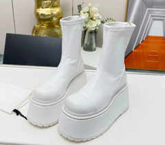 Gold Leather Flat Platform Wedge Boots Winter Women's Muffin Sole Short Boots