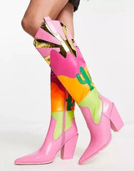 Patchwork Western Women Cowboy Boots Leather