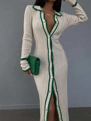 Knit Button Down Bodycon Sweater Dress Long Sleeve