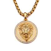 Engravable Lion Face Mens Pendant Necklace