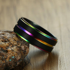 Engraved Matte Men Ring Black Titanium