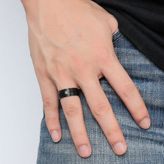 Black Ring Band for Men with Custom Names - Titanium - 8mm