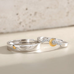 Custom Engravable Sun and Moon Promise Rings for Couples