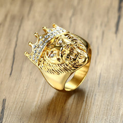 Engraved Lion Face Mens Ring Titanium