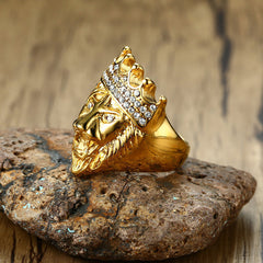 Engraved Lion Face Mens Ring Titanium