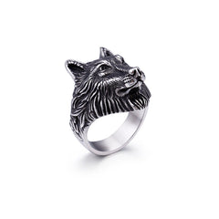 Custom Engraved Wolf Head Mens Ring Gift