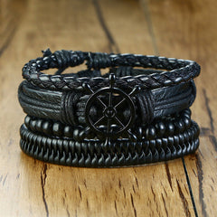 Mens Wrap Bracelet PU Leather Black