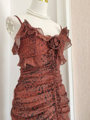Printing Flower Spliced Design Chiffon Sling Dresses For Women