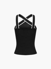 Knit Top With Contrasting Trim Strap