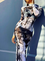 Hawthaw Women Mesh See Through Party Club Bodycon Streetwear Black Long Dress Summer Clothes Wholesale Items For Business
