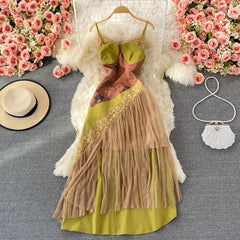 French Retro Mesh Patchwork Dress