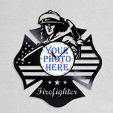 Personalized Firefighter Wall Clock �Custom LP Record Design, Silent Quartz Movement